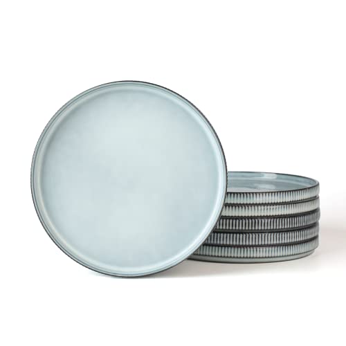 famiware Star 10/8 inches Salad Plates Set for 6, Smoky Blue | Fine Stoneware Kitchen Plates for Salad, Dessert, Double Reactive Glaze, Microwave Dishwasher Safe, Lead-free, Cadmium-free - color: Smoky Blue, size: 8"(6pcs)ST