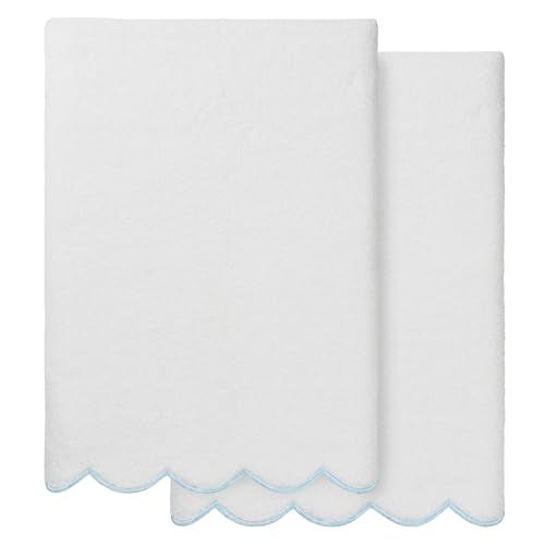 Grace Scallop Personalized Bath Towels, Blue 2 Piece Custom Bath Towels, Monogrammed Towels in Soft Turkish Cotton for Elegant Bathroom Decor-Blue-2 Pcs Bath Towel - color: Blue, size: 2 Pcs Bath Towel