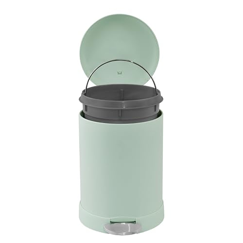 Glad Small Trash Can, 1.2 Gallon | Round Stainless Steel Garbage Bin with Soft Close Lid & Step Foot Pedal | Metal Waste Basket with Removable Inner Bucket, Green - color: Green