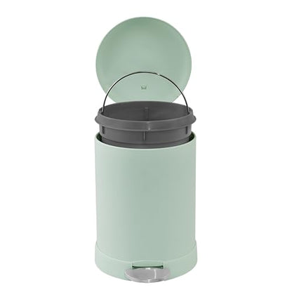Glad Small Trash Can, 1.2 Gallon | Round Stainless Steel Garbage Bin with Soft Close Lid & Step Foot Pedal | Metal Waste Basket with Removable Inner Bucket, Green - color: Green