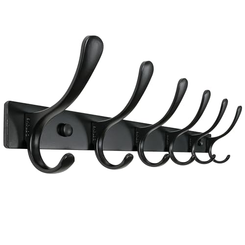 SKOLOO Coat Rack Wall Mounted - 6 Hooks, Heavy Duty, Stainless Steel, Metal Wall Hanger, Sturdy Coat Hooks for Hanging Coats, Jacket, Clothes, Hats - Black - color: Black, size: 6 Hook(1 Pack)