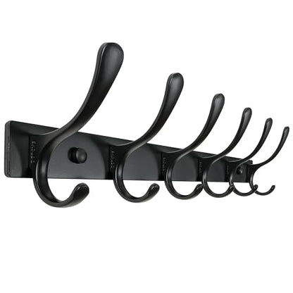 SKOLOO Coat Rack Wall Mounted - 6 Hooks, Heavy Duty, Stainless Steel, Metal Wall Hanger, Sturdy Coat Hooks for Hanging Coats, Jacket, Clothes, Hats - Black - color: Black, size: 6 Hook(1 Pack)