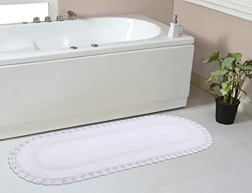 Home Weavers Hampton Crochet Reversible Bathmat 100% Cotton Bathroom Rugs Set, Washable Rug, Thick Extra Soft and Absorbent Bath Rug, Kitchen Mat, Bath Mat Set, Mat Non Slip, 21"x54" Runner, White - color: White, size: 1'9" x 4'6" (Oval)