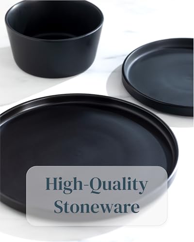 PURE LIVING INTERIOR DESIGN Stoneware Cereal Bowls Set of 4, 26.7 oz Scratch Resistant Ceramic Soup Bowl - color: Matte Black, size: Set (4pcs)