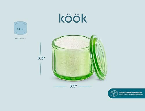 KooK Glass Salt Cellar, with Lid, Embossed Pressed Glass, Clear Storage Container, for Coffee, Sugar, Spices and Candies, 10 oz (Lime Green) - color: Lime Green