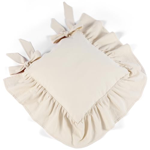 4 Pcs Ruffle Chair Cushions Cover 17.5''x17.5'' French Chair Pad Slipcover with Ties Ruffled Skirt Seat Cover Farmhouse Covers Only, for Home Dining Kitchen (Classic,Retro Cream White) - color: Retro Cream White, size: No Padding
