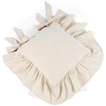 4 Pcs Ruffle Chair Cushions Cover 17.5''x17.5'' French Chair Pad Slipcover with Ties Ruffled Skirt Seat Cover Farmhouse Covers Only, for Home Dining Kitchen (Classic,Retro Cream White) - color: Retro Cream White, size: No Padding