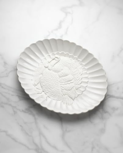 Lenox French Perle White Stoneware Turkey Thanksgiving Serving Platter | Dishwasher safe, microwave safe, carved design | serving dish, holiday hosting centerpiece | 1.75 in, Christmas kitchen decor - style: Casual