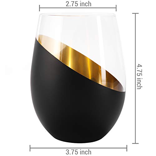 MyGift Modern Matte Black and Gold Tilted Design Stemless Wine Glasses Tumblers - 18 oz, Set of 6 - color: Black (Set of 6)