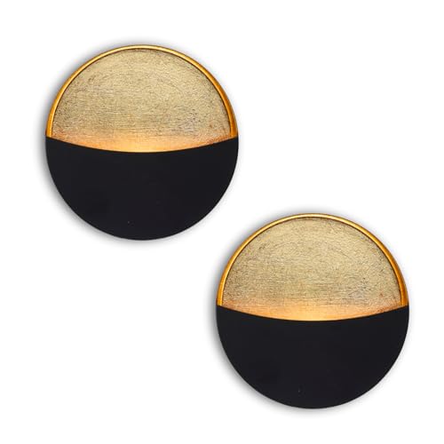 Black Wall Candle Holder Set of 2 with Gold Leaf Interior, Metal Wall Candle Sconces, Vintage Style Wall Decor for Living Room, Bedroom, and Dining Room - color: Eclipse Black