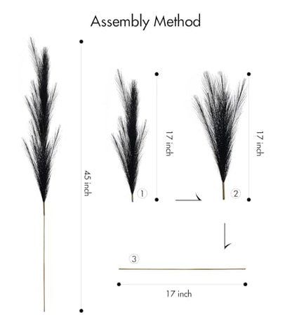SeptCat 9 Pcs 45" Faux Dried Pampas Grass Tall Decor, Fluffy Fake Long Pompas Artificial Black Grey Gray Pompous Stems Bouquet Flower Arrangement Vase Filler for Boho Home Wedding Decoration