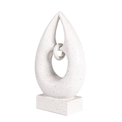Abstract Teardrop Sculpture, White Speckled Resin, Modern Home Decor Figurine, 9.84in x 5.51in, Tabletop Art Piece