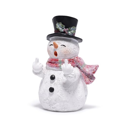 Hodao Winter Funny Christmas Snowman Figurine with Red Scarf & Top Hat Decor – Novelty Finger Snowman Statue for Holiday Decor, Gag Gift, Home, Office Tabletop Decoration - color: White-1