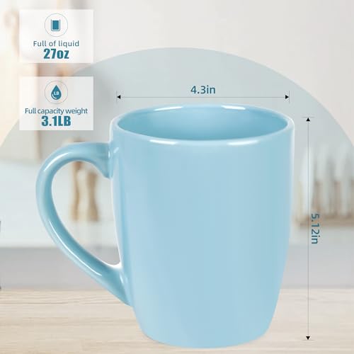 BYCNZB 27OZ Extra Large Ceramic Coffee Mug, Jumbo Coffee Mugs, Big Tea Cups with a Large Handle for Office and Home set of 2 (Light blue) - color: Light Blue