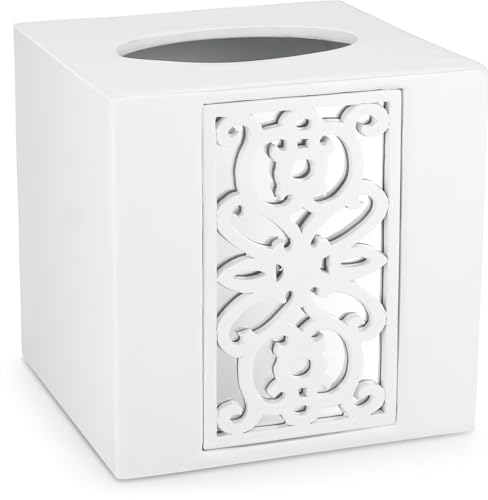 Mirror Janette White Square Resin Tissue Box Cover with Bottom Slider