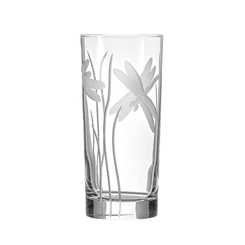 Rolf Glass Dragonfly Highball Glass 15 ounce - Set of 4 Cooler Glasses – Lead-Free Glass - Etched Drinking Glass with Heavy Base - Made in the USA - color: Highball 4 Set