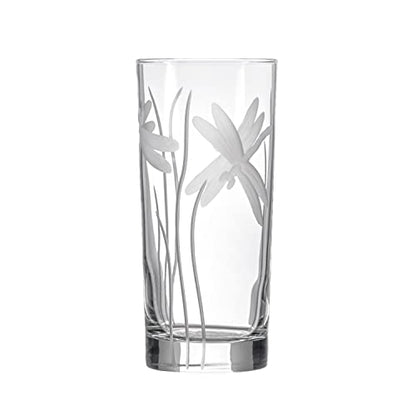 Rolf Glass Dragonfly Highball Glass 15 ounce - Set of 4 Cooler Glasses – Lead-Free Glass - Etched Drinking Glass with Heavy Base - Made in the USA - color: Highball 4 Set