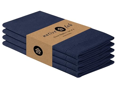 Native Fab Cloth Napkins Set of 4, 100% Cotton, Hemstitch Mitered Edges, Washable Fabric Napkins, 18x18 inch, Soft, Breathable, Reusable Hotel Quality Napkins for Events, Party, Wedding - Navy Blue - color: Navy Blue, size: 18" x 18" (Set of 4)