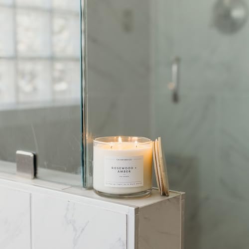 Rosewood & Amber 3 Wick Scented Candle - 43 Hour Burn | Made in the USA Luxury Clean Soy Wax Candles - Long Lasting Large Glass Jar Candle for Home - 3 Wicks - 14.9oz - color: Rosewood + Amber