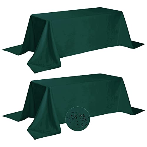 Fokitut 2 Pack Waterproof Rectangle Tablecloth, 90x156 Inch,Stain Resistant and Wrinkle Polyester Table Cloth, Fabric Table Cover for Kitchen Dining, Wedding, Party, Holiday Dinner-Hunter - color: Hunter, size: 90x156''-2pack