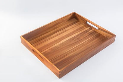 Large Wooden Serving Tray with Handles, Versatile Wood Butler Tray for Breakfast, Coffee Table, and Ottoman - color: 22"x18" Serving Tray - Acacia