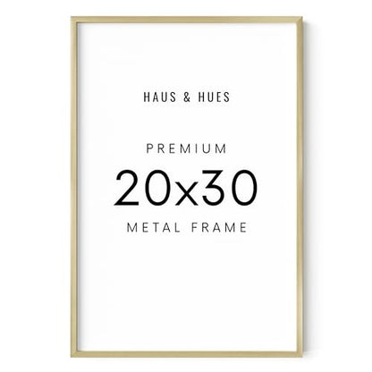 HAUS AND HUES 20x30 Gold Metal Picture Frame - Features Premium Aluminum & Hanging Hardware, Shatterproof Plexiglass - Perfect for Home, Office (20x30 in, Gold, Set of 1) - color: Gold Metal, size: 20x30 in, style: Set of 01