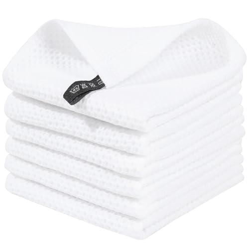 Homaxy 100% Cotton Waffle Weave Kitchen Dish Cloths 6-Pack, White | 12 x 12 Inches, Ultra Soft Absorbent Dish Towels, Quick Drying Dish Rags with Hanging Loop - color: White, size: 12 X 12 - 6 Pack