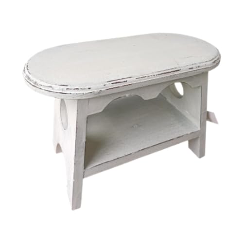 Wooden Stool Plant Stand Bonsai Rack Oval Decorative Rustic Small Plant Pot Riser Holder for Indoor Outdoor Table- White - color: White