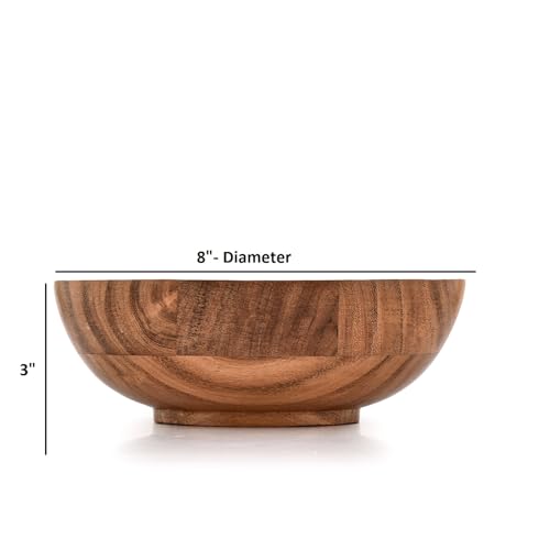 Hand Carved Acacia Wood Decorative Bowl – Rustic Farmhouse Living Room Decor, Wooden Centerpiece for Coffee Table, Entryway Console Table Accent, Brown (8"x 8"x 3")
