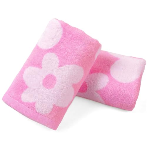 Jacquotha Pink Floral Cotton Hand Towels Set of 2, Cute Bathroom Decor | Soft, Absorbent Face Towels for Bathroom, Spa, Guest Room, Women & Girls, 13"x29" - color: Pink