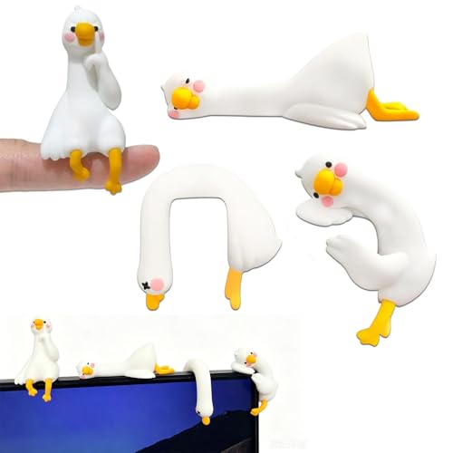 4-Pack Resin Goose Figurines Decor for Computer Monitor, Funny Mini Goose Figurine for Office Desk, Car Dashboard, TV, Photo Frame, Treehouse, Garde Decorations, Gifts for Women/Men - color: White Goose
