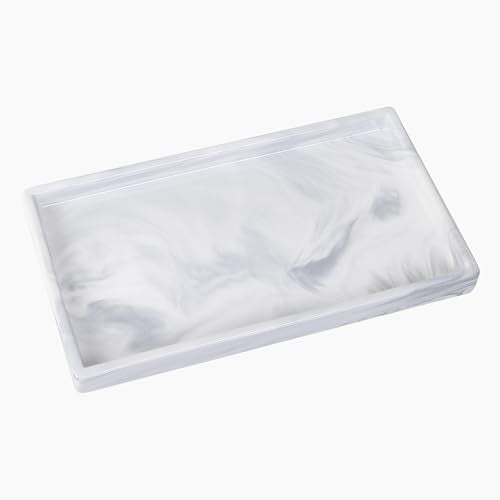 Bathroom Vanity Tray - 11'' Ceramic Rectangle Countertop Tray | Rough-Textured Heavy-Duty Organizer Plate for Perfume, Jewelry, Candles, Soap Dispenser, Kitchen Decorative Tray,Marble White - color: Marble White