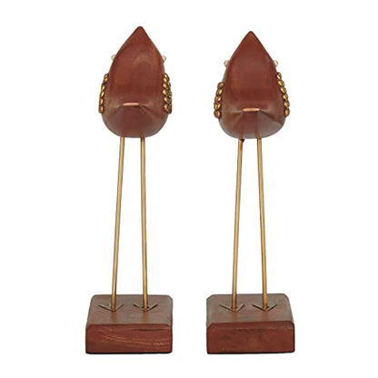 Deco 79 Wood Bird Sculpture, Set of 2 3" W, 10" H, Brown