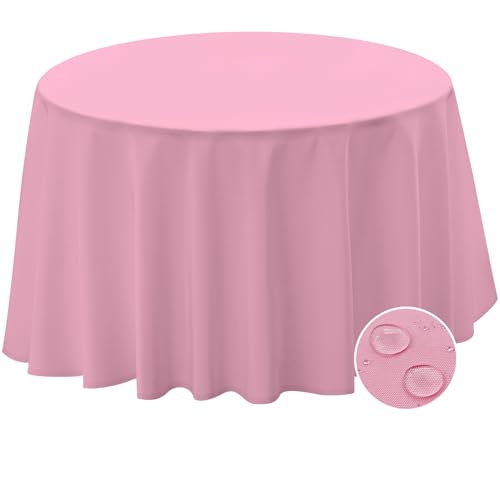 BYDOLL Table Cloth 48 Inch Round Tablecloth Fits Max38 Inch Diameter Table Top,Pink Polyester Washable Wrinkle-Free Spillproof Tablecloth for Party Patio Cover - color: Pink, size: 48" x 48" (Round-Fits Tables 24''-36'')