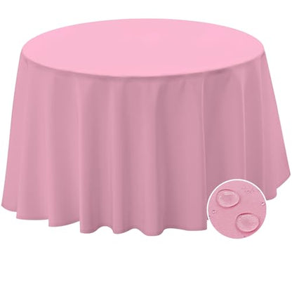 BYDOLL Table Cloth 60 Inch Round Tablecloth Fits Max50 Inch Diameter Table Top,Pink Polyester Washable Wrinkle-Free Spillproof Tablecloth for Party Patio Cover - color: Pink, size: 60" x 60" (Round-Fits Tables 36''-48'')