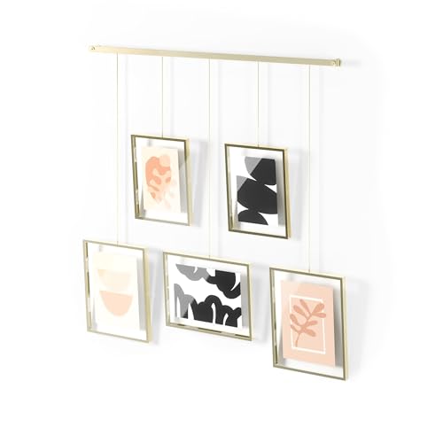 Umbra Exhibit Picture Frame Set, Adjustable Wall Mount, Set of 5, Brass | Steel construction, customizable layout, damage-free hanging, fits 4x6 and 5x7 photos, includes mounting hardware - size: Pack of 5
