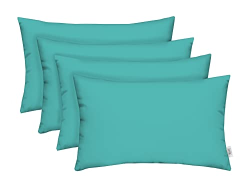 RSH DECOR: Sunbrella Lumbar Throw Pillows Set of 4 | 20" x 12" | Water and Fade-Resistant Performance Fabric | Outdoor Pillow Covers with Down-Alternative Inserts | Canvas Aruba-Made in USA - color: Canvas Aruba, size: 20" x 12" (Set of 4)