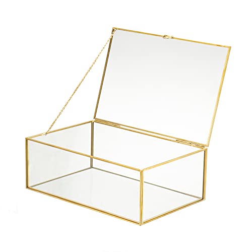 13” Glass Jewelry Box Gold Card Box with Hinged Lid, Gold Keepsake Box for Storage Wedding Card, Trinkets, Photo and More, Cute Glass Box for Women and Girl,Vintage - color: Glod / Transparent, size: X-Large