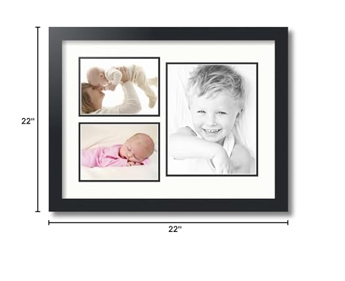 ArtToFrames Collage Photo Frame Double Mat with 1-8x10 and 2-5x7 inch Openings with Black Frame and Fabric White Top Mat - color: Fabric White, size: 1 - 8x10 and 2 - 5x7