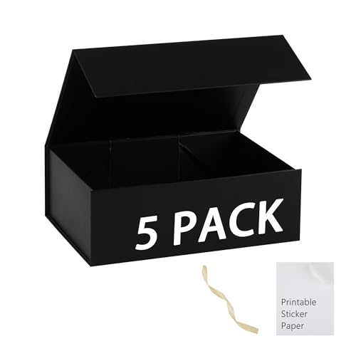 Black Gift Box,10x7.3x3.5 Gift Boxes With Lids For Presents Includes Ribbon And Diy Printable Sticker Paper,Bridesmaid Proposal Box,Magnetic Gift Box For Birthday,Wedding,Graduation - color: 10x7.3x3.5inch-Black-Pack 5