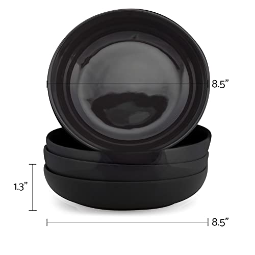 Elanze Designs Bistro Glossy Ceramic 8.5 inch Shallow Pasta Dinner Bowls Set of 4 - Perfect for Everyday uses from Italian Style Pasta to Caesar Salad, and Ramen to Pho, Black - color: Black, style: 8.5 inch Dinner