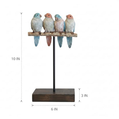 Comfy Hour Bird Figurines Home Decor, 9.8 Inch Decorative Birds Sculpture, Pastel Sparrows on Rustic Branch, Polyresin Tabletop Ornament for Shelf, Mantel, Desktop, 1 Unit