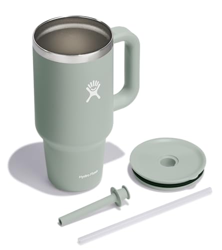 Hydro Flask Travel Tumbler with Handle, Lid and Straw - Insulated Stainless Steel in 32 Oz Agave - color: Agave, size: 32 Ounces