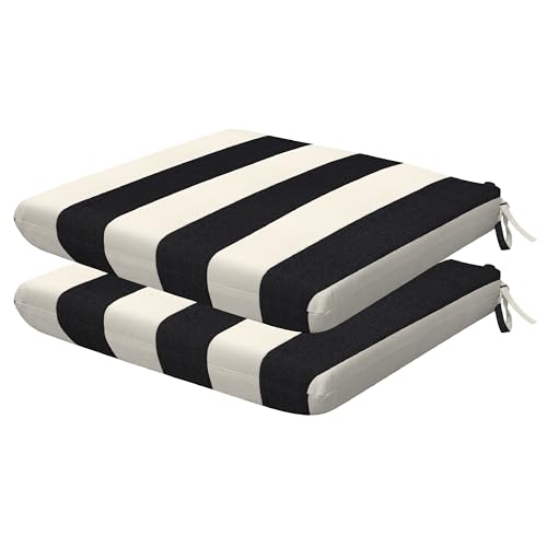 Honeycomb Outdoor Heritage Set of 2 Seat Pads for Patio Furniture, 16 x 16 | Cabana Stripe Black & Ivory Dining Chair Cushions, Water & Fade Resistant, Reversible Design for Indoor/Outdoor Seating - color: Cabana Stripe Black and Ivory, size: 16 x 16