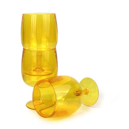Yalin Set of 6 Unbreakable 12 oz Acrylic Plastic Wine and Water Tumbler Stackable Goblets. (Yellow, 12 oz) - color: Yellow, size: 12 oz
