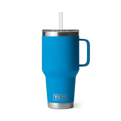 YETI Rambler 35 oz Tumbler with Handle and Straw Lid, Travel Mug Water Tumbler, Vacuum Insulated Cup with Handle, Stainless Steel, Big Wave Blue - color: Big Wave Blue, style: 35oz