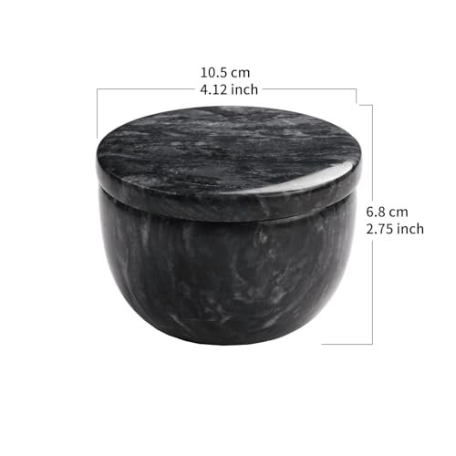 jalz jalz Black Marble Salt Cellar with Lid, Large 10oz Spice Keeper Pot with spoon - color: Black Cover Black Base
