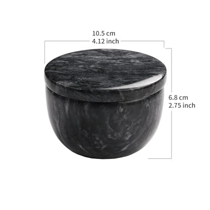 jalz jalz Black Marble Salt Cellar with Lid, Large 10oz Spice Keeper Pot with spoon - color: Black Cover Black Base