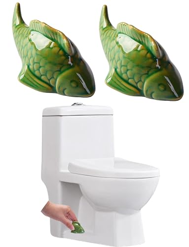 WANSHUNLMI Ceramic Fish Toilet Floor Bolt Covers, Fish Toilet Bolt Caps, Cute Bathroom Decor, Fun Toilet Themed Gadgets (Green, Fish) - color: Green, Fish