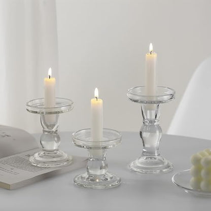 GUTE Glass Candle Holders 3 Pcs Crystal Clear Candlesticks Table Decor | Pillar/Taper/Tealight Candle Compatible,Thickened Crystal Glass,Stable Base,Wedding Centerpiece,Party,Dining Room,Decor